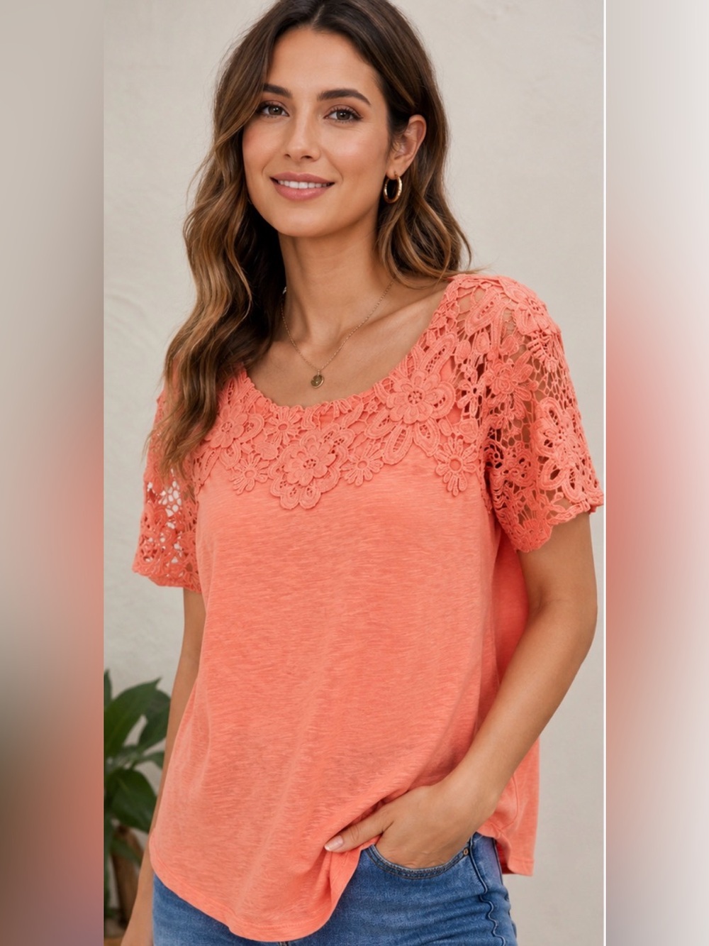 CHAPTER CLUB CORAL FLORAL LACE CROCHET TOP WOMEN’S SIZE LARGE 100% COTTON BOHO